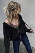 Zipper V-Neck Dropped Sleeve Hooded Solid Sweater